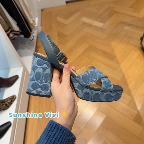 Coach Shoes - NEW COACH Women Block Heel Sandal In Signature Denim Indigo CDF88 us 7.5